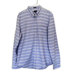J. Crew Men Slim Fit Oxford Shirt Baby Blue Stripe Cotton Button Down Size Large